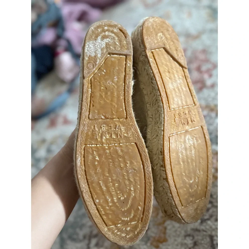 Nine West Tan Canvas Lace Up Espadrille Flats Women Size 9 Casual Summer Shoes